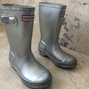 Kids Hunter Original Gloss Silver Boots